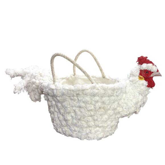 Hen Egg Gathering Basket Macrame Chicken Handmade Farmhouse Decor Rustic Large - Picture 1 of 16